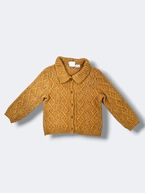 Zara Kids Cardigan Girls 18-24M Mustard Cable Knit Collared Button Cozy